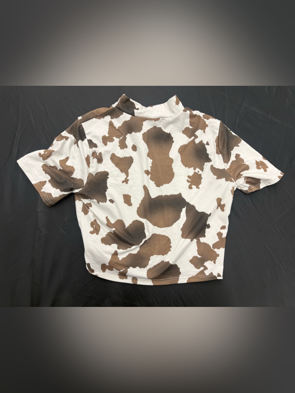 Cow Print High Neck Short Cropped Tee